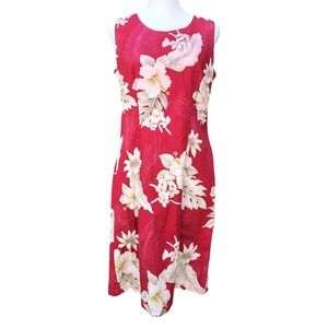 Vintage Pacific Legend‎ Dress M Red Hawaiian Hibiscus Flowers Cotton Sleeveless